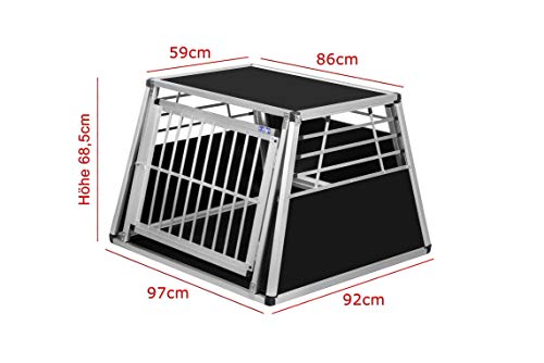 ALPUNA Transportbox N2 – Aluminium Hundebox 92×97×68,5 cm mit Notausstieg, sichere Auto Hundebox für den Kofferraum