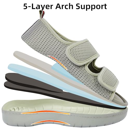 Image of Women's Slippers with Arch Support, Adjustable Open Toe Shoes for Diabetic | 5-Layer Construction, 60D Memory Foam, Machine Washable, Anti-Slip Outsole