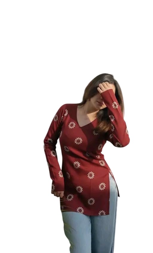 samod Women's Floral Print Long Sleeve V-Neck Tunic Top, Casual Ethnic Style-picture-36