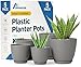 Planter Pots with Drainage Holes - Lightweight, Durable & Space-Saving Pots for Indoor and Outdoor - Versatile Functionality, Simple Modern Design, Set of 5 Plastic Planter Pots - Gray