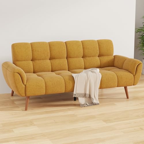 Futon-Sofa-Bed-Convertible-7677-Modern-Linen-Futon-Couch-Comfy-Sleeper-Sofa-with-Adjustable-Backrests-Couch-Bed-for-Small-Spaces-Living-Room-Bedroom-Apartment-Yellow Futon Sofa Bed Convertible 7677 Modern Linen Futon Couch Comfy Sleeper Sofa with Adjustable Backrests Couch Bed for Small Spaces Living Room Bedroom Apartment Yellow