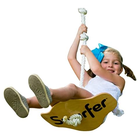 Swurfer Swift - Maple Wood Disc Swing for Kids Ages 4 and Up, Holds up to 150 Pounds - Includes 18" Curved Seat Swing with Heavy Duty Braided Rope, Brown Cover