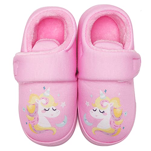 Chausson Enfant Fille Garçon Peluche Pantoufle de Maison Chaudes Pantoufle Antidérapants Hiver Slippers(Licorne Rose,28/29EU) Cover