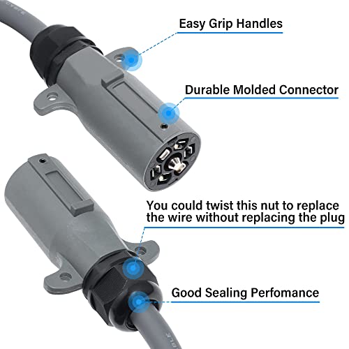 Oyviny 7 Pin Trailer Wiring Harness 6 Foot Cold Weather Insulated Rv Blade 7 Way Trailer Pigtail With Plug&Play Detachable Pigtail, Double Prongs 7 Way Trailer Cord -40F To 105F Degree Rating #TOP5