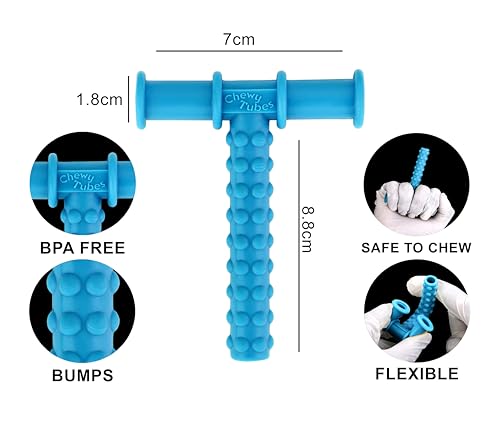 Image of Chewy Tube for Oral Sensory Therapy Blue | Non-Toxic Biting & Chewing Tool for Autism, ADHD | Textured Teether for Children & Adults (Blue chewy tube)