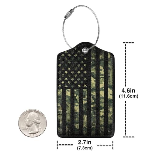 2 Pcs Camouflage American Flag Luggage Tag for Suitcase, 4th of July Decorations Camo US Flag Patriotic Decor Party Birthday Gifts Men Women, Identifiers Privacy Cover ID Label with Steel Loop2