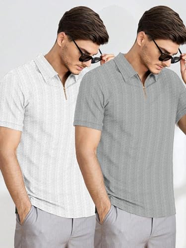 Image of MiraMichi Men's Polycotton Short Sleeve Casual Polo Collar T-Shirt - Lightweight Breathable Classic Polo for Everyday Comfort & Style