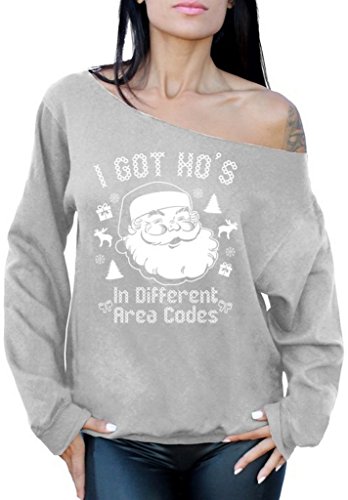 I Got Hos in Different Area Codes - Ugly Christmas Sweater for Women - Xmas Off Shoulder Sweatshirt