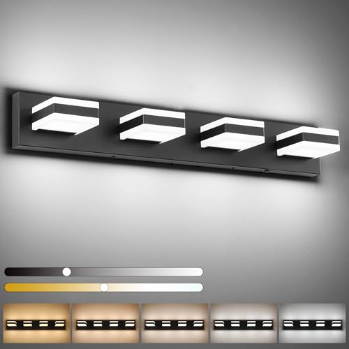 SOLFART Bathroom Vanity Lights, Adjustable Black Matt Black Vanity Light for Bathroom,LED Light Fixtures Over Mirror,5 Color Temperature 4 Lights 5CCT