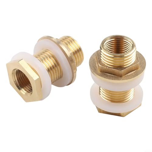 Paquete de 2 accesorios de latón para tanques de agua, conectores de manguera de 1/2 x 3/8 pulgadas, 3/4 x 1/2 pulgadas, 1 x 3/4 pulgadas con sellos de goma, compatibles con grifo (1/2 pulgada)