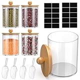 Baderke 4 Sets Plastic Canisters for Kitchen Counter with Bamboo Lids Acrylic Scoop Labels Cookie Jars with Wooden Lid Clear Food Container for Candy Buffet