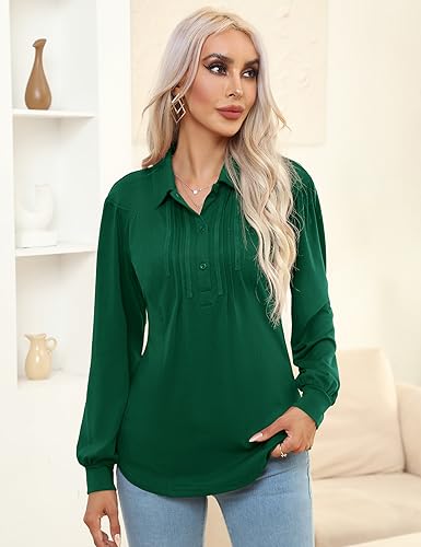 Micoson Polo Shirts for Women Long Sleeve Button Down Collared Tops Loose Casual Tunic Blouses3