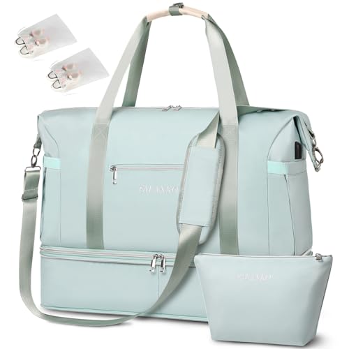 Weekender Bags for Women,Extra large 66L Expandable Travel Duffel Bag with Shoe Compartment,Toiletry Bag,Overnight Bag with Waterproof Pocket,USB Charging,Carry On Backpack for Gym,Hospital,Beach