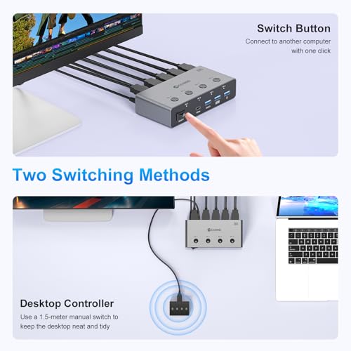 Image of 5G USB3.0 HDMI KVM Switch 8K@60Hz 4 Computers Share 1 Monitor, KVM Switches 4 Port with 3 USB 3.0 and 1 USB C Ports Share Monitor Keyboard Mouse Printer, with 4 USB 3.0 Cables and Extended Controller