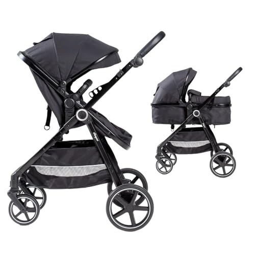 Carrito Bebe 2 en 1 Interbaby | Silla Paseo desde Nacimiento hasta 48 meses o 22 kg | Capazo Acolchado, Amortiguadores, Asiento Ajustable | Cochecito bebe Modelo Versa Negro