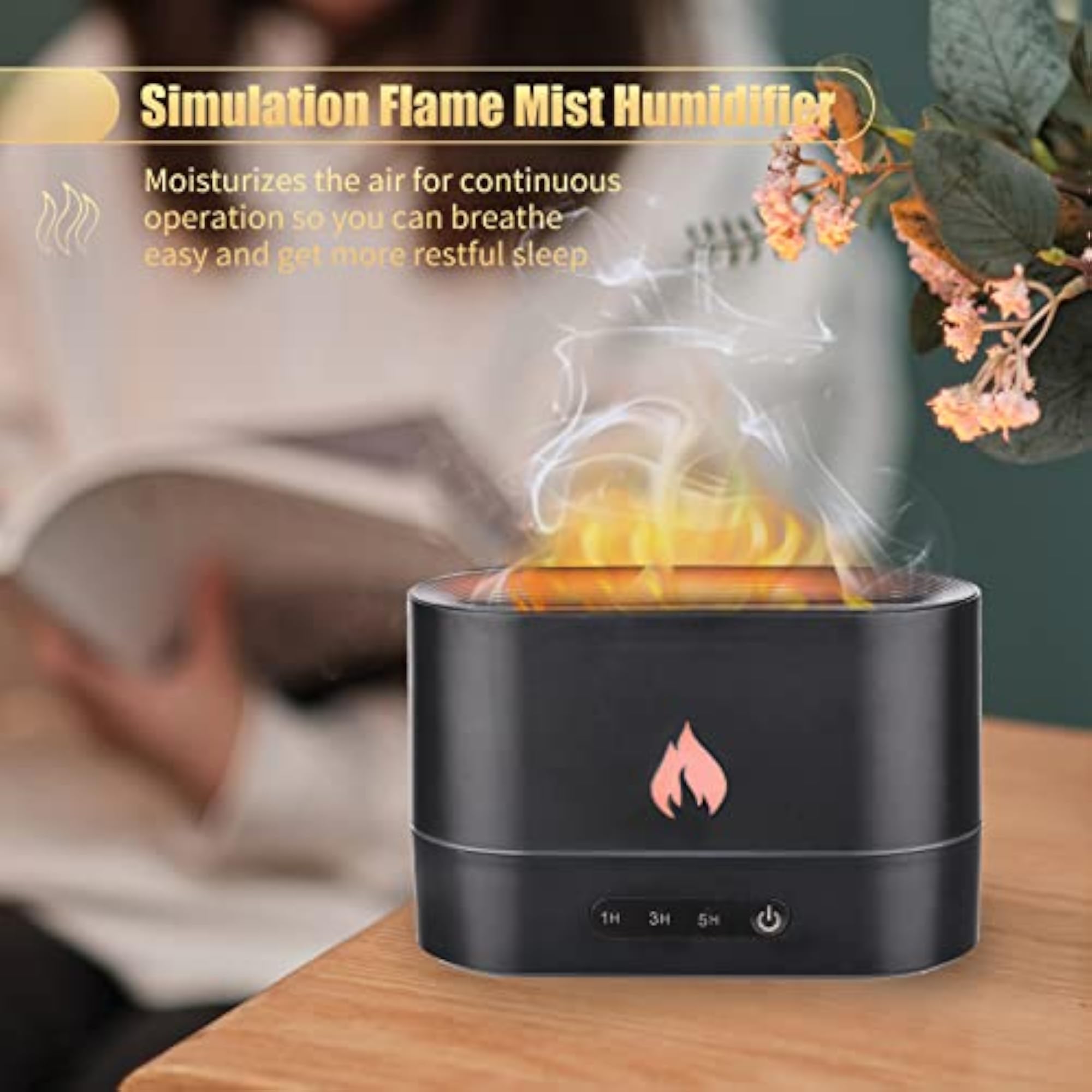 EXCLUZO 250mL Simulation Flame Mist Humidifier with Night Light