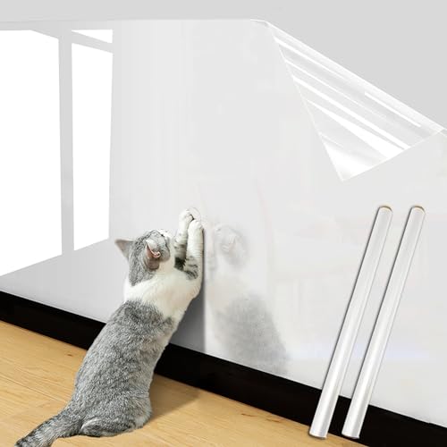 Tomicoco 猫 壁紙 保護シート キッチンシート 猫の爪とぎ防止シート 汚れ防止シート 透明 長さ2m 幅45cm 汚れ 落書き 爪とぎ 猫 はがせる 静電気 吸着 粘着剤不要 はがせる壁紙 賃 (45x200cm 2枚)