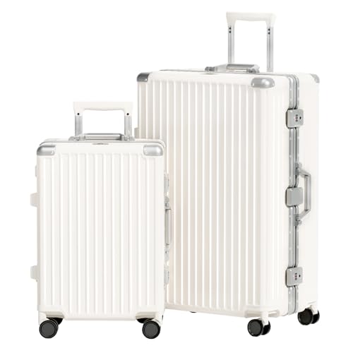 Image of AnyZip Luggage Sets 2 Piece Aluminum Frame Carry On and Checked Suitcase PC ABS Hard Shell TSA Lock No Zipper(White, 20 /28)