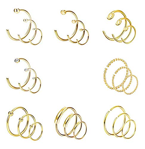 YOVORO 24PCS 20G Stainless Steel Nose Rings Hoop Cartilage Helix Tragus Piercing Body Jewelry g