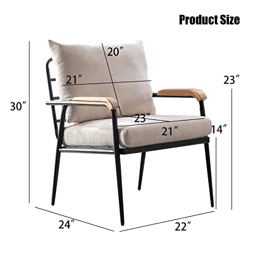 Inzoy Mid Century Modern Accent Chair With Removable Backrest And Cushion, Uplostered Living Room Armchair With Metal Grid Frame, Lounge Arm Chair With Slight Adjustable Feet, Easy To Clean, Beige #TOP1