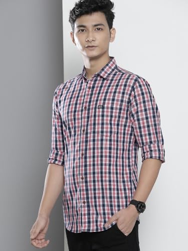 Image of The Indian Garage Co Men Slim Fit Checkered Full Sleeves Spread Collar Casual Shirt