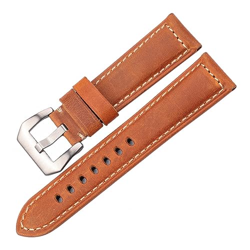 HMFang {vvohuXbg 20 22 24 26 ~[gfB[XYICbNXvu[O[bhuE Wach ohXgbvX`[obN(Brown Silver Buckle,24mm)