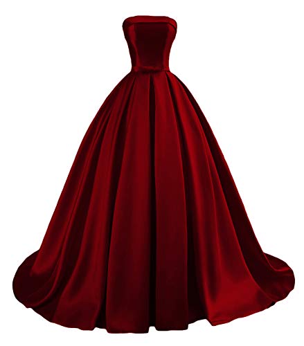 Dymaisei Women s Ball Gown Prom Dresses Long Formal Satin Long Strapless Party Wedding Evening Dress US18W Deep Red