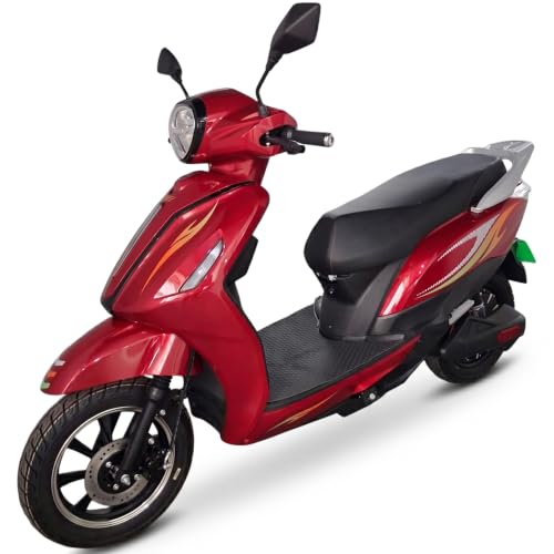 Image of AMO Feisty E1 Electric Scooter, Red, Low Speed, Non-RTO, 60-70 Km Range, Lithium-ion Battery, with Portable Charger (Red)