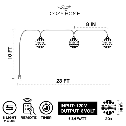 Cozyhome – 23 Ft Lantern Globe Ball String Lights + Remote | Plug Powered Led Decorative Lighting | Moroccan Lights Outdoor And Indoor Decorations | Ramadan Led Lights | Lights For Room Décor #TOP2