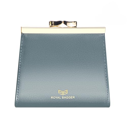Royal Bagger Kiss Lock RFID Credit Card Holder for Women, Genuine Cow Leather Short Wallets, Fashion Vintage Coin Purse 3242 (Blue)