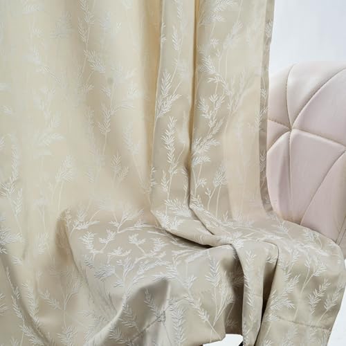 Image of haus & kinder Printed Jacquard Window Curtains 5 Feet Long Pack of 2 Window Curtains, 5 Feet Curtains for Window (Whispering Willows, Champagne 130x152 CM)