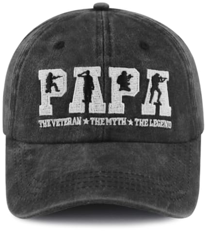 mukroiw Army Gifts for Men Funny Veteran Papa Hat Military Baseball Cap Christmas Fathers Veterans Day Birthday Decorations for Dad Papa Grandpa Uncle Bro Black