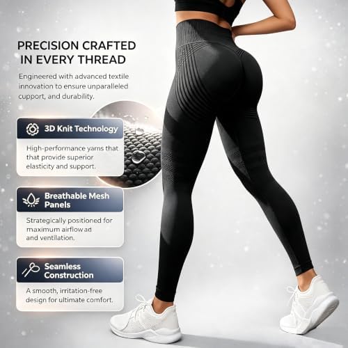 Herbloom 3D Leggings High-Waisted Compression Pants, Seamless Booty Lifting Workout Tights, Breathable Gym & Daily Wear Dark Red — view 3