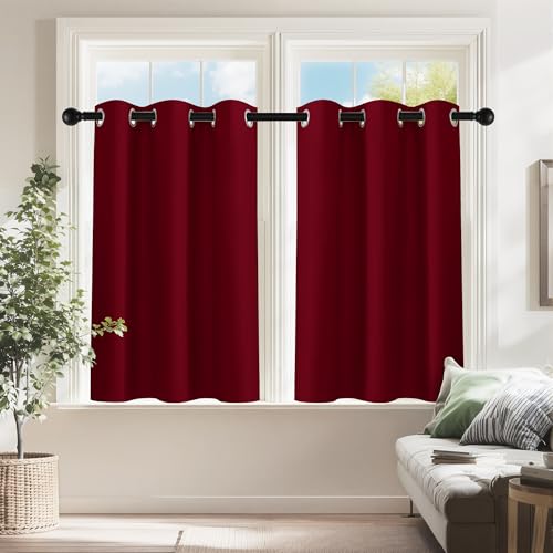 Image of PONY DANCE Christmas Burgundy Red Blackout Curtains and Drapes, Thermal Insulated Solid Rod Pocket Blackout Draperies /Panels for Gift (2 Panels, W 42 x L 36 inches, Red)