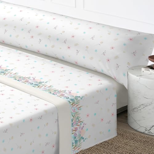 MERCURY TEXTIL- Juego de sábanas de Verano Estampadas. Ropa de Cama Juego de 3 Piezas, 100% Microfibra. Modernas, Tacto Fino y Suave (Cama 105, Flores)