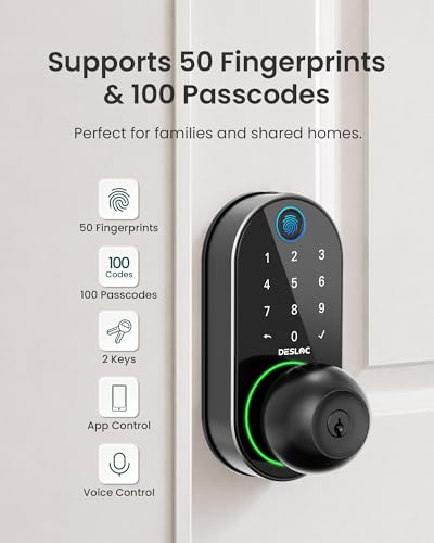 Image of DESLOC D212 Fingerprint Door Knob Lock, Built in WiFi, 8-Month Battery