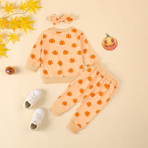 Toddler Baby Girl Halloween Outfit Pumpkin Sweatshirt Pullover Tops Long Pants Sweatsuits Fall Winter Clothes3