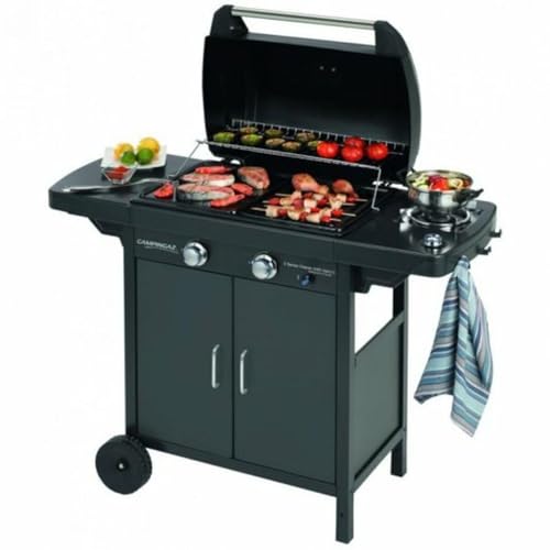 CAMPINGAZ 2 Series Classic EXS Vario Gasgrill mit 2 Brennern, 7,5 kW Leistung, Grillrost und Grillplatte aus Gusseisen, 1 Beistelltisch, 10 Liter, Schwarz/Grau CAMPINGAZ 2 Series Classic EXS Vario Gasgrill mit 2 Brennern, 7,5 kW Leistung, Grillrost und Grillplatte aus Gusseisen, 1 Beistelltisch, 10 Liter, Schwarz/Grau