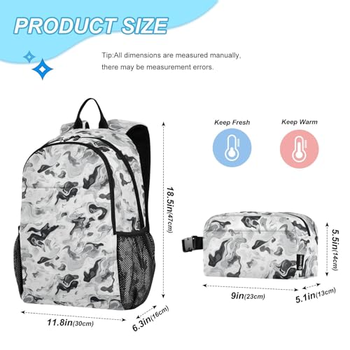 KLL Camouflage White Backpack With Lunch Bag (scenario) Book Bag For Boys age 8-10 years old2