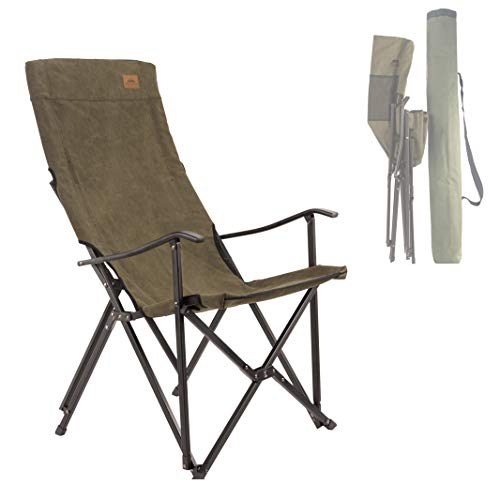 CAMPINGMOON Foldable Cotton Canvas Camping Chair Campfire High Back Chair Khaki F-1001C-K