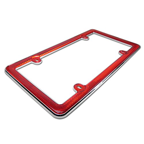Carbeyondstore 42124 Red Reflector Chrome Plastic License Plate Frame thumb #1