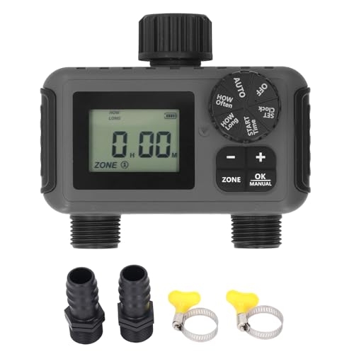 Temporizador de Riego 3/4 Pulgadas, Programador de Agua para 2 Zonas con Pantalla Grande, Sensor de Lluvia y Conexión Directa para Jardín - Riego Automático Preciso, Ahorro de