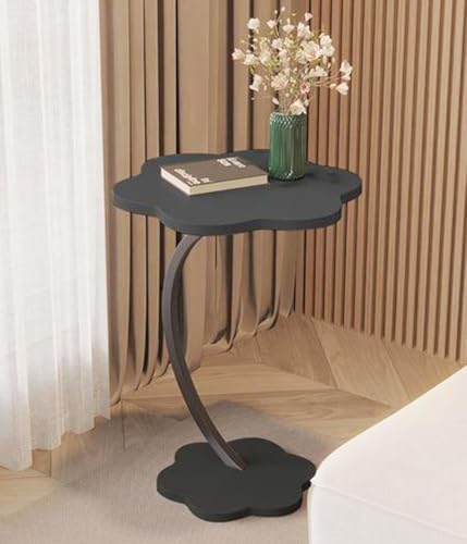 Image of Owme Adjustable Table Stands Couch Side Table, Swivel TV Tray Table, 360 Top Moving C-Shaped End Table, Small Center Table for Home Office Balcony | Storage Organizer (Black Marble, Flower)