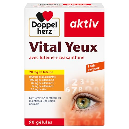 Doppelherz, Vital Yeux, Complément alimentaire vision et santé des yeux, Lutéine & Zéaxanthine + Vitamines et Zinc, Pour le maintien d'une vision normale, 90 capsules