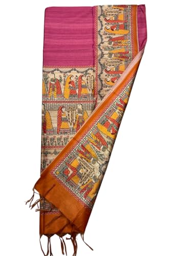 Image of Sanavi's Saree Kuthir Pure Handloom Tussar Ghicha Madhubani Printed Silk Saree with Blouse Piece inside