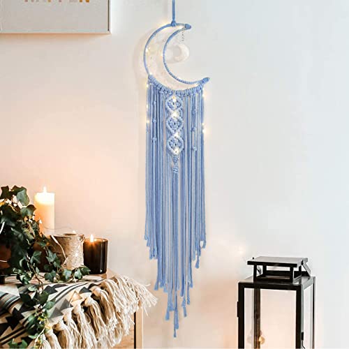Capteur rêves macramé bohème lune étoile avec lumière