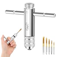 5 Stück M3 M4 M5 M6 M8 HSS Gewindefräsen, T Griff Windeisen Ratsche, Handgewindebohrer, HSS Gewindebohrer Set, Gewindeschneider Halterschlüssel Reversibler Für Links- und Rechtshänder Geeignet Golden