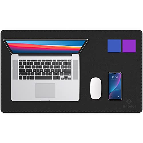 K KNODEL Desk Mat, Blotter, Dual-Sided Office Desk Pad, Waterproof Desk Mat for Desktop, Desk Blotters, PVC Leather Pad Protector (Black, 23.6" x 13.8")