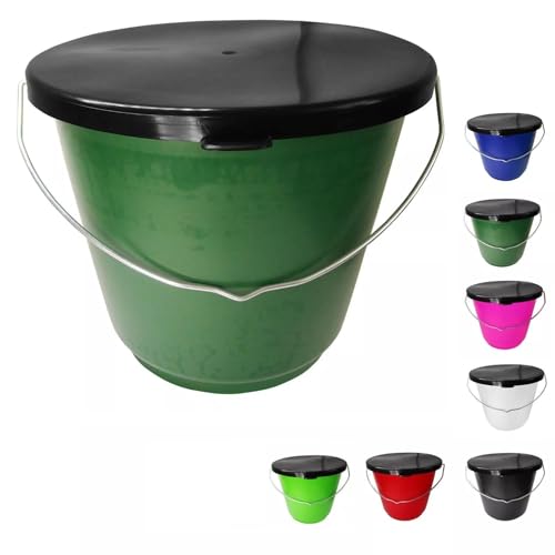 netproshop 12 Liter Eimer Groß mit schwarzem Deckel Lebensmittelecht mit Skala Futtereimer Haushaltseimer, Farbe:Dunkelgruen