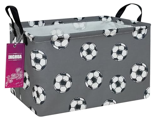 Image of Rectangular Football Storage Basket | Fabric Organizer Bin for Books,Clothes,Gifts,Perfect for Home,Office,Nursery,Shelf(Rec-grey football )